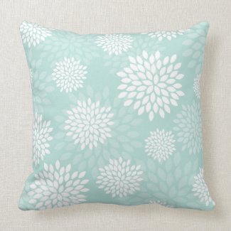 Mint Chrysanthemums Floral Pattern Throw Pillow