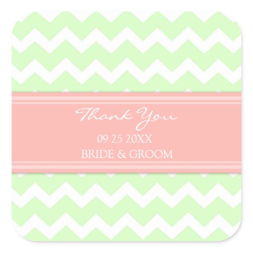... Coral Chevron Thank You Wedding Favor Tags Square Sticker Zazzle