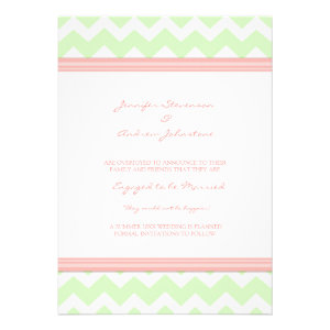 Mint Coral Chevrons Engagement Announcement Cards