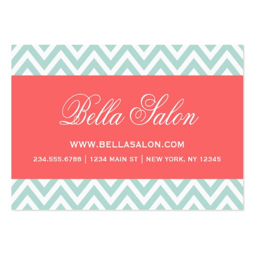 Mint & Coral Modern Chevron Stripes Business Card (front side)