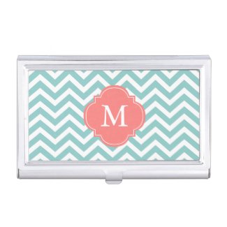 Mint & Coral Zigzags Pattern Monogrammed
