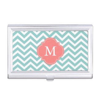 Mint & Coral Zigzags Pattern Monogrammed