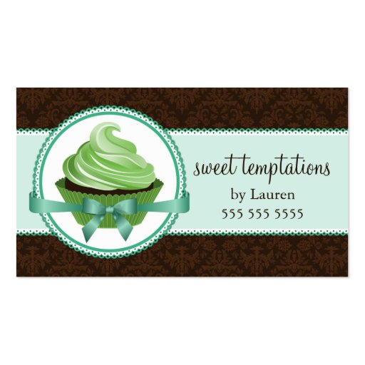 Mint Cupcake and Damask Bakery Business Cards (front side)