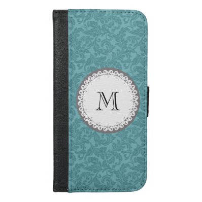 Mint damask Cute trendy girly monogram iPhone 6/6S Plus Wallet Case
