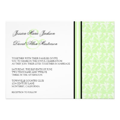 Mint Damask Formal 5x7 Wedding Invitation