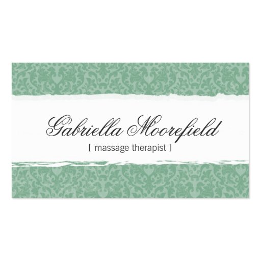 Mint Damask Massage Therapy Business Cards (front side)