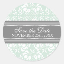 Mint Damask Save the Date Envelope Seal Sticker