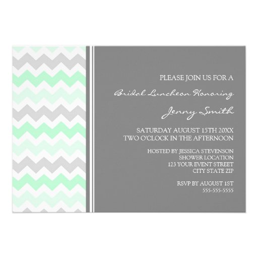 Mint Gray Chevron Bridal Lunch Invitation