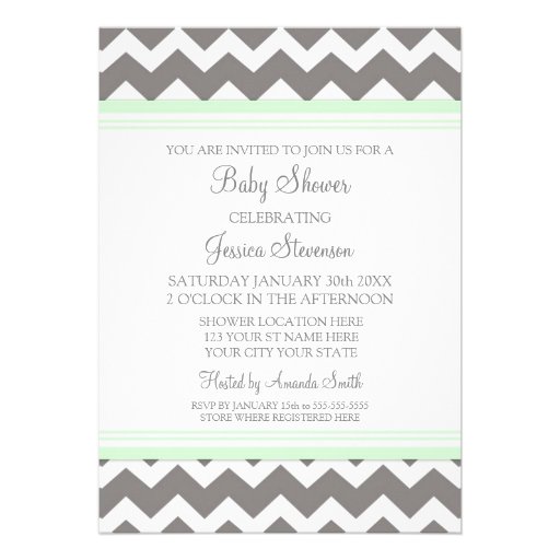 Mint Gray Chevron Custom Baby Shower Invitations