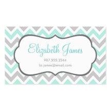 Mint & Gray Colorful Chevron Stripes Business Card Templates