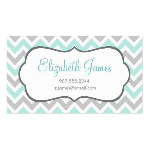 Mint & Gray Colorful Chevron Stripes Business Card Templates