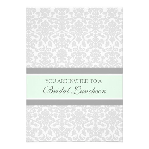 Mint Gray Damask Bridal Lunch Invitation Cards
