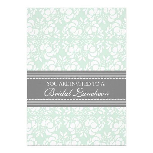 Mint Gray Damask Bridal Lunch Invitation Cards