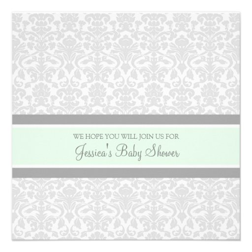 Mint Gray Damask Custom Baby Shower Invitations