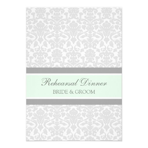 Mint Gray Damask Rehearsal Dinner Party Announcements