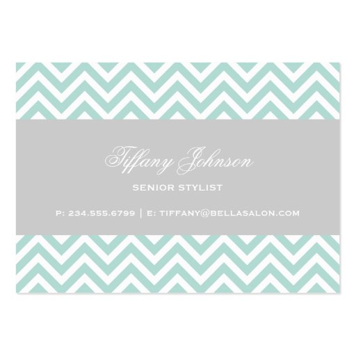 Mint & Gray Modern Chevron Stripes Business Card Templates (back side)