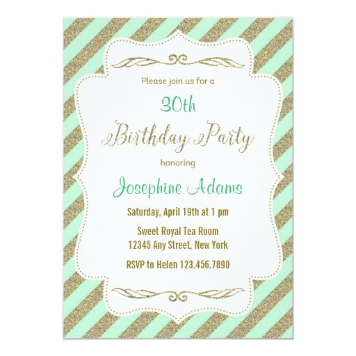 Mint Green and Gold Glitter Birthday Invitation Zazzle