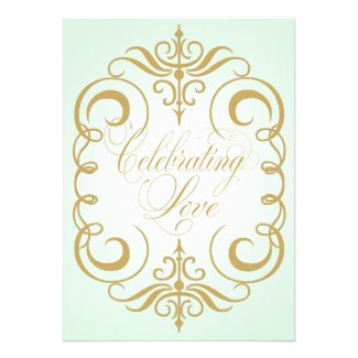 Mint Green and Gold Swirl Wedding Invitation
