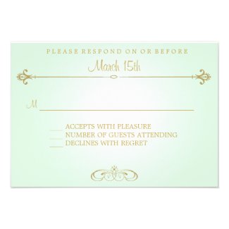Mint Green and Gold Swirl Wedding Response Cards
