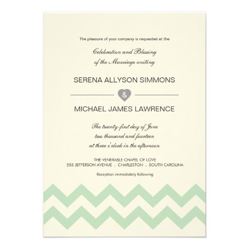 Mint Green and Ivory Chevron Wedding Invitations