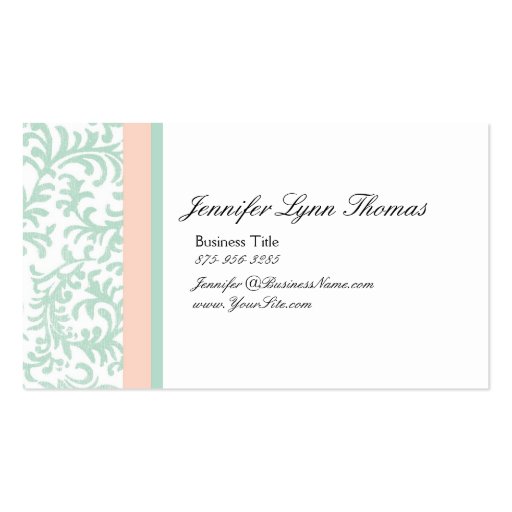 Mint Green and Peach Pink Damask Seating Card Business Card Templates (front side)