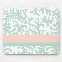 Mint Green and Peach Pink Floral Pattern Mouse Pads