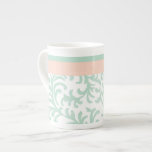 Mint Green and Peach Pink Floral Pattern Bone China Mug