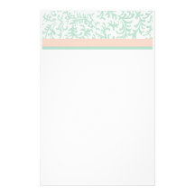 Mint Green and Peach Pink Floral Pattern Stationery Design