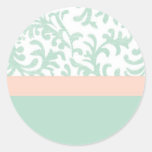 Mint Green and Peach Pink Floral Pattern Round Sticker