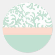 Mint Green and Peach Pink Floral Pattern Round Sticker
