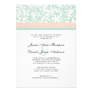 Mint Green and Peach Pink Wedding Invitation
