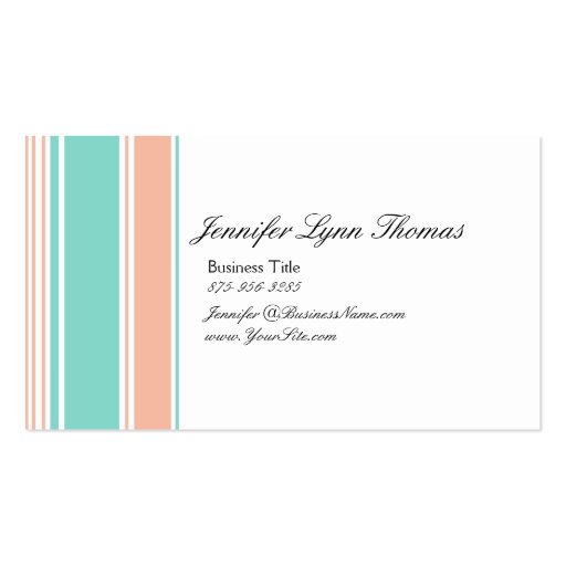 Mint Green and Peach Stripes Business Cards (front side)