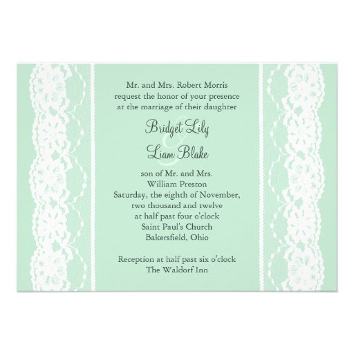 Mint Green and Vintage Lace Wedding Invitation