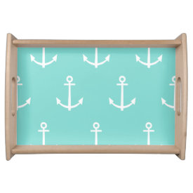 Mint Green and White Anchors Pattern 1 Food Trays