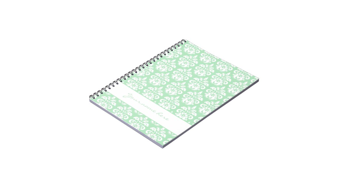 Mint green and white damask personalized spiral notebook Zazzle