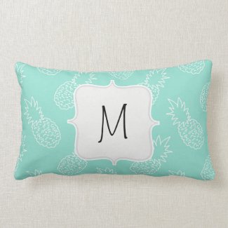Mint Green and White Pineapple Pattern Throw Pillows