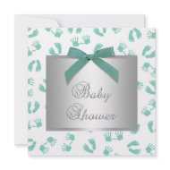 Mint Green Baby Hands Feet Baby Shower Personalized Announcement