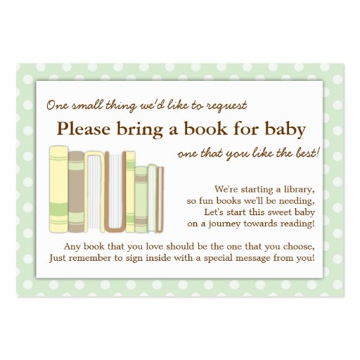 Mint Green Baby Shower Book Insert Request Card Business Cards (front side)