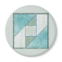 Mint Green & Blue Attic Window Quilt Square Refrigerator Magnet