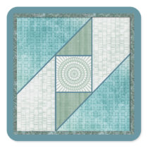 Mint Green & Blue Attic Window Quilt Square Square Sticker