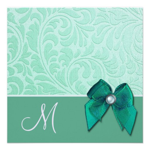 Mint Green Brocade Monogram Wedding Personalized Announcement