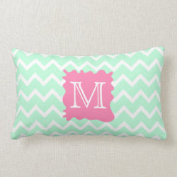 Mint Green Chevron Monogram Design with Pink Splat Pillows