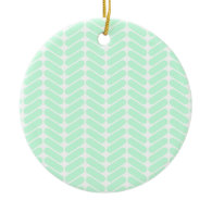 Mint Green Chevron Pattern, like Knitting. Christmas Ornaments