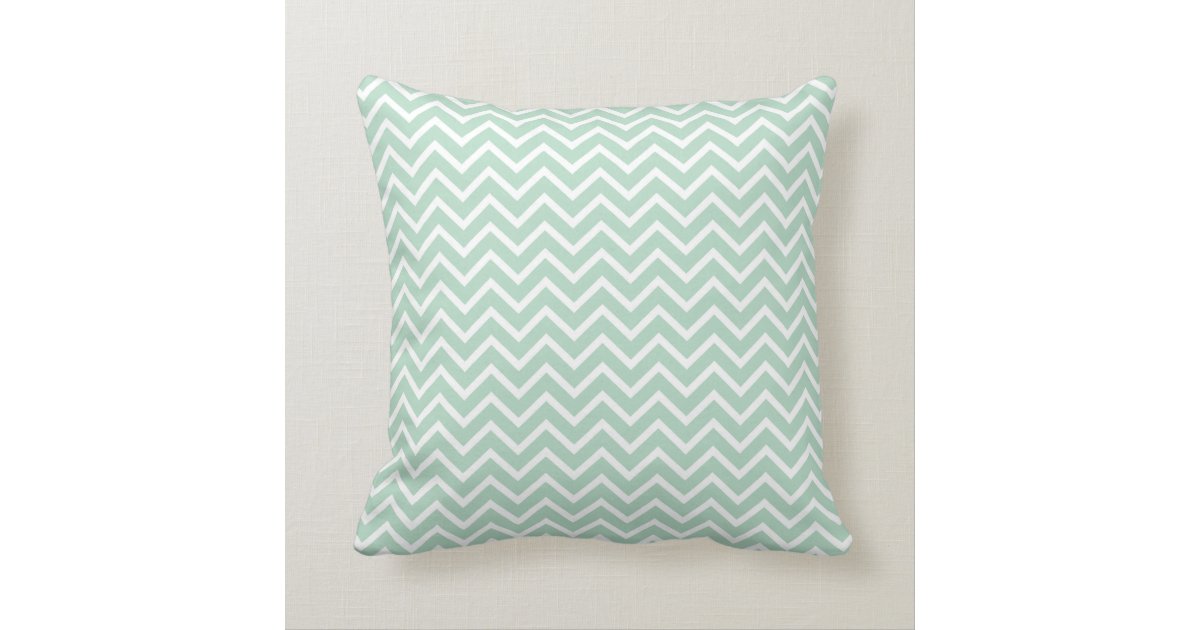 Mint Green Chevron Zigzag Stripes with Monogram Throw Pillow Zazzle