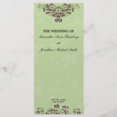 Mint Green Chocolate Brown Wedding Program Custom Rack Card by OLPamPam