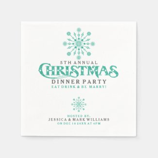 Mint Green Christmas Snowflake Dinner Party Design Standard Cocktail Napkin