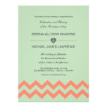 Mint Green & Coral Chevron Wedding Invitation