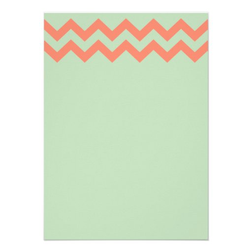 Mint Green & Coral Chevron Wedding Invitation