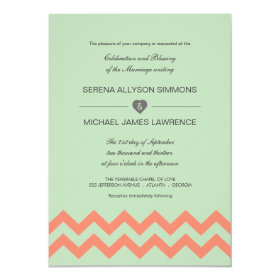 Mint Green & Coral Chevron Wedding Invitation 4.5