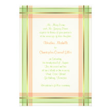 Mint Green Coral Pink Plaid Wedding Invitation